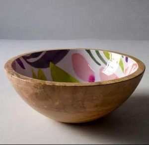 Bol à salade en bois poli, design moderne, écologique, avec décor Meena, pour la maison, les restaurants et les fêtes - Product Image 1