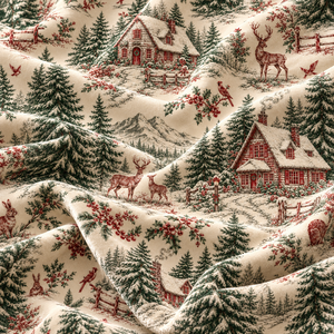 Rideaux d'hiver à motifs scéniques, beige, avec motifs de sapins de Noël et de chalets, occultants thermiques, style champêtre - Product Image 5