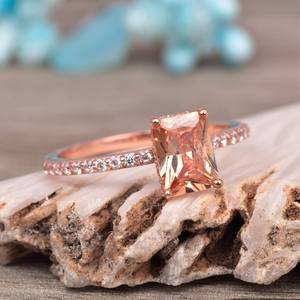 Anillo de Compromiso de Morganita Rosa Melocotón, Anillo Delicado de Morganita, Plata de Ley 925, Chapado en Oro Rosa de 14K - Product Image 4