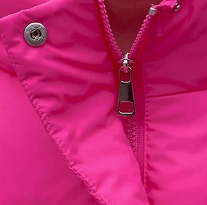 Chaqueta Acolchada Rosa con Capucha y Cierre de Botones, Cortavientos, Informal de Invierno, Corte Regular, Unisex, Relleno de Poliéster, Color Sólido - Product Image 4