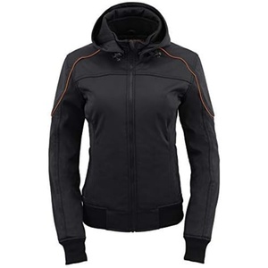 Veste de moto à capuche noire pour homme, coupe régulière, fermeture éclair coupe-vent, couleur unie, coque en polyester, vêtements d'hiver - Product Image 1