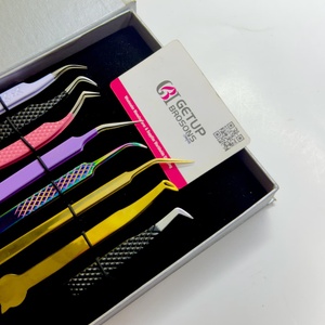 Ensemble de pinces à cils en acier inoxydable de précision anti-magnétiques, pointe lisse, longueur 10 mm, poignées colorées pour extensions de cils - Product Image 2