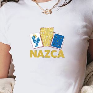 เสื้อยืดสั้นสำหรับผู้หญิงดีไซน์วัฒนธรรม Nazca peru - Product Image 3