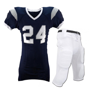 Customized Breathable American Football Uniform Set Men's Navy Blue White 24 Polyester V <b>Neck</b> Short Sleeve Jersey Pants - Product Image 1