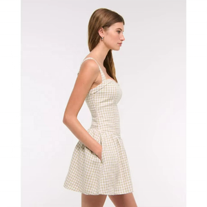 Vestido Mini de Gasa con Estampado de Jengibre para Mujer, Cuello Cuadrado, Largo hasta la Rodilla, con Volantes, Casual, Sexy, Liso, Teñido - Product Image 3