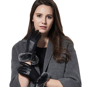 Gants en cuir pour femmes avec doublure en fausse fourrure, chauds pour l'hiver, longueur poignet, pour usage extérieur, style uni - Product Image 5