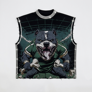 Camiseta sin mangas con estampado gráfico personalizado DTG, 100% algodón jersey, tela suave, estilo vintage, con pedrería, unisex. - Product Image 1
