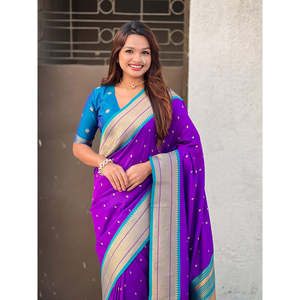 Sari tissé violet Elite Weaves en soie douce Paithani Zari, vêtements indiens et pakistanais, 650g en stock - Product Image 5