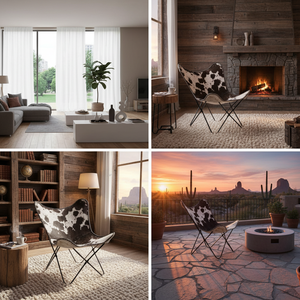 Fauteuil papillon de luxe en cuir véritable à poils, fabriqué à la main, avec structure métallique robuste, disponible en plusieurs couleurs pour la maison et le salon - Product Image 5