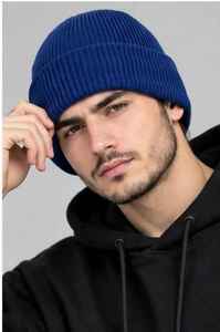 Bonnet en tricot côtelé bleu uni pour homme, chapeau d'hiver décontracté et chaud - Product Image 5