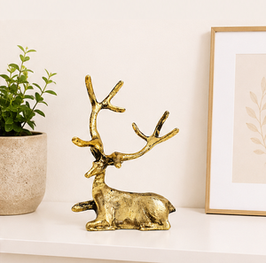 Modern Antique <b>Gold</b> Finish Metal Reindeer Figurine Ornate Animal Sculpture Cabinet Decoration For Living Room Office Festive - Product Image 4