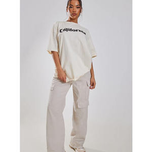 Camiseta de Mujer con Estampado de Texto California, Corte Holgado, Mezcla de Algodón Suave, Manga Corta, Estilo Casual Urbano, Camiseta de Verano - Product Image 3