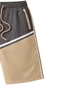 Shorts décontractés pour hommes gris anthracite et kaki à blocs de couleur, avec cordon de serrage, poches zippées, séchage rapide, confortables, pour l'été et le sport - Product Image 4