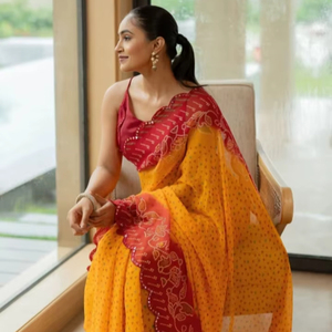 KV Traditional Party Wedding Rayon Printed Bandhani Georgette Sarees-Wrinkle Free Reversible & Quick Dry - Product Image 1
