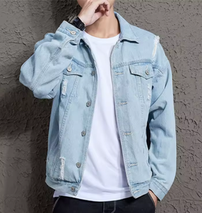 Mens <b>Light</b> Blue Denim <b>Jacket</b> Casual Turndown Collar Single Breasted Washed Cotton Jean Coat Spring Style Regular Fit - Product Image 1