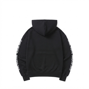 Sweat à capuche oversize noir pour homme avec logo imprimé sur le devant et poche, style streetwear, en coton French Terry, coupe classique, pour l'automne - Product Image 2