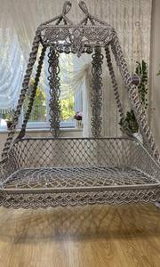 Grand fauteuil suspendu en macramé fait main, pour intérieur et extérieur - Chic et durable - Product Image 3