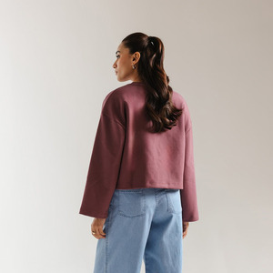 Sudadera Extra Grande de Cuello Redondo para Mujer, Color Sólido, Tejida, Manga Larga, 100% Algodón, Ropa de Otoño - Product Image 2