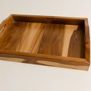 Large Teak Wood <b>Tray</b> with handles Natural Wood Vintage Bed <b>breakfast</b> Perfect gift - Product Image 1