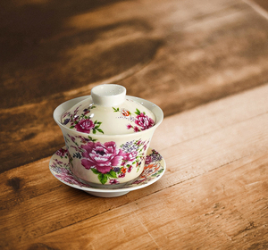 ถ้วยชากงฟูเซรามิกสีครีมสไตล์ย้อนยุคพิมพ์ลายดอกโบตั๋นของขวัญส่งเสริมการขาย - Product Image 4