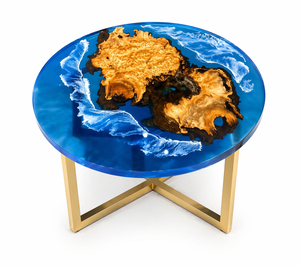 Mesa de Centro de Resina Epoxi Pulida de Lujo, Redonda, Estilo Oceánico, Madera Sólida, Impermeable, Moderna, para Restaurante, Hotel - Product Image 3