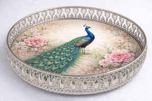 Bandeja de plata alemana con diseño de pavo real, set para regalo. - Product Image 2