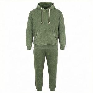 Conjunto Deportivo de Invierno para Hombre, Talla Grande, Algodón, Diseño de Logotipo Personalizado, Transpirable, Lavado Ácido, Patrón Sólido, Cuello con Capucha - Product Image 1
