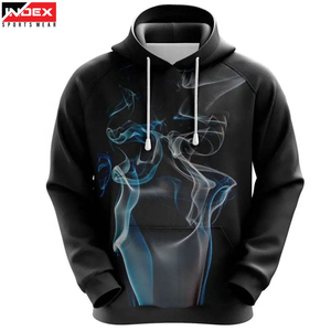 Sudadera con Capucha Negra para Hombre de INDEX SPORTSWEAR con Estampado de Humo Azul, Corte Regular, Ropa Casual de Otoño - Product Image 1