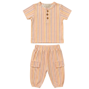 <b>Cot</b> & Candy Printed Organic Short Sleeve Henley T-Shirt with Jogger <b>Set</b> Fruity Fun Baby Clothing - Product Image 1