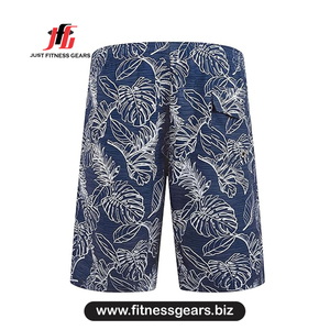 Shorts de Baño para Hombre, Estampado Floral Azul, Spandex/Algodón, 220g, Secado Rápido, Cordón Ajustable, Casual, Estilo Bermuda - Product Image 2