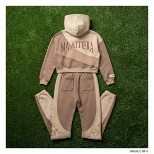 Conjunto deportivo de dos piezas para mujer con sudadera con cremallera y bloques de color con pedrería y pantalones deportivos de pierna ancha - Product Image 4