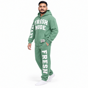 Rexfit Sports Men's Hooded Tracksuit Set Green Fleece <b>Full</b> <b>Zip</b> <b>Sweatshirt</b> Pants Casual Streetwear Breathable Flock Print Letter - Product Image 2