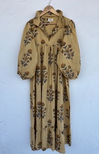Women's Cotton Floral Maxi <b>Dress</b> <b>Ruffle</b> Collar Puff Sleeve <b>Dress</b> Handmade Block Print Summer Wear Bohemian Ladies Casual Outfit - Product Image 3