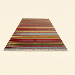 DECORDEC Tapis artisanal moderne antidérapant en laine tissée à plat multicolore rayé, respectueux de l'environnement, coloris moutarde, rouge, olive, pour salon - Product Image 2