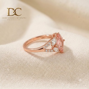 Bague ethnique en or rose massif 14 carats avec diamant de laboratoire et saphir padparadscha de laboratoire, bijoux fins pour femmes certifiés IGI - Product Image 4