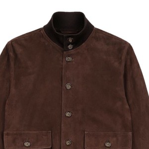 <b>Men's</b> Brown <b>Suede</b> Bomber <b>Jacket</b> Stand Collar Button Closure Casual Autumn Wear Regular Fit Solid Color Sample Available - Product Image 1