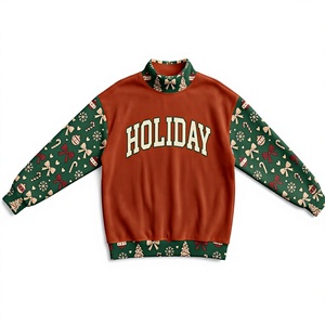 Women Cream MockNeck <b>Christmas</b> Sweatshirt Merry & Bright Graphic Winter Pullover with Festive Stripe Sleeves - Product Image 4