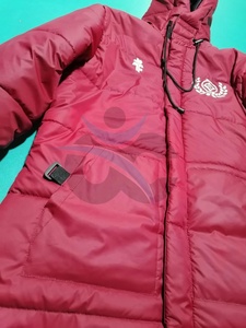ORCAFITS Custom <b>Thin</b> <b>Puffer</b> <b>Jacket</b> with Stand Collar Red Hooded <b>Puffer</b> <b>Jacket</b> Long Winter Coat With Patch Design Windproof - Product Image 3