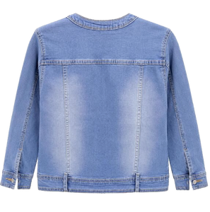 Women's 3/4 Sleeve <b>Cropped</b> <b>Denim</b> <b>Jacket</b> Light Wash Short Jean Trucker Coat Button-Up Casual Distressed Eco-Friendly 100% - Product Image 4