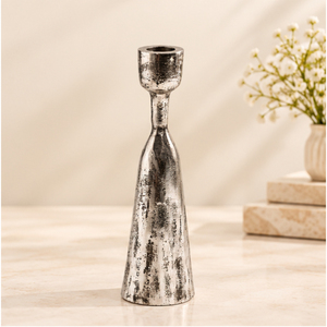 Support à bougie conique moderne en aluminium martelé, finition argent vieilli, pour bougies coniques, vente en gros, pour événements - Product Image 2