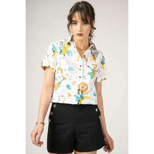 FASHIONABLE RAYON DIGITAL PRINT WORK MANGA COMPLETA Y COLLER SHIRT BLANCO - Product Image 1