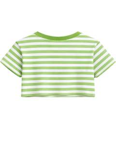 Ensemble décontracté d'été deux pièces pour femme : crop top rayé vert et short, taille élastique, tenue de détente, streetwear, OEM - Product Image 5