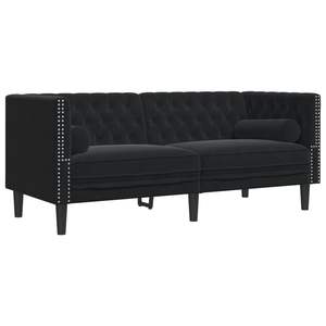 Canapé Chesterfield en velours noir 100% polyester, bois massif et contreplaqué pour salon - Product Image 2