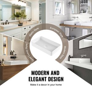 Lavabo da Bagno in Ceramica Bianca Rettangolare Stile Moderno B 61 cm x 35 cm, Standard NSF con Rubinetto a Leva - Product Image 5