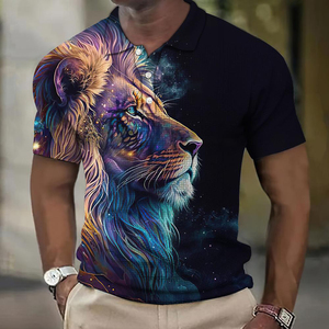 Camiseta de Manga Corta con Estampado 3D de León, Personalizada por Sublimación, Estilo Casual para Uso Diario, con Solapa, Diseño de Bestia Feroz, en Poliéster para Hombre - Product Image 3
