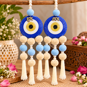Handmade Shubh Labh Evil Eye Pom Pom Hanging, Indian Door <b>Wall</b> Decor, Tassel Decoration for Home, Wedding, Haldi & Mehendi - Product Image 5