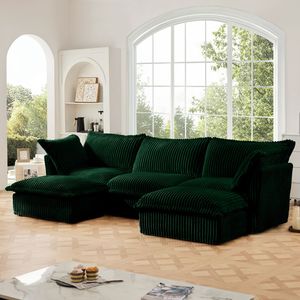 Divano componibile a U a 3 posti con rivestimento sfoderabile, design con bordi francesi e molteplici cuscini grandi per soggiorno - Product Image 3