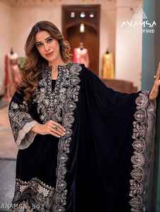 Fondo de Georgette sin costuras de Salwar Kameez de terciopelo semicosido de estilo indio Premium con bordado Fancy Dupatta - Product Image 4