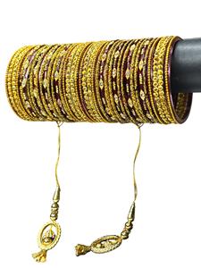 ขายส่งจากโรงงาน ชุดกำไลข้อมือแบบจุมกีประดับมุกเทียมและแก้วสีแดงเคลือบทองคำเปล่งประกาย ดีไซน์ทันสมัยสำหรับผู้หญิง เหมาะสำหรับงานแต่งงาน - Product Image 2