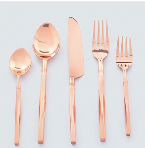 Ensemble de couverts modernes en acier inoxydable rose doré, cuillère, couteau, fourchette à dessert, idéal pour la cuisine, la table, les accessoires de salle à manger - Product Image 1